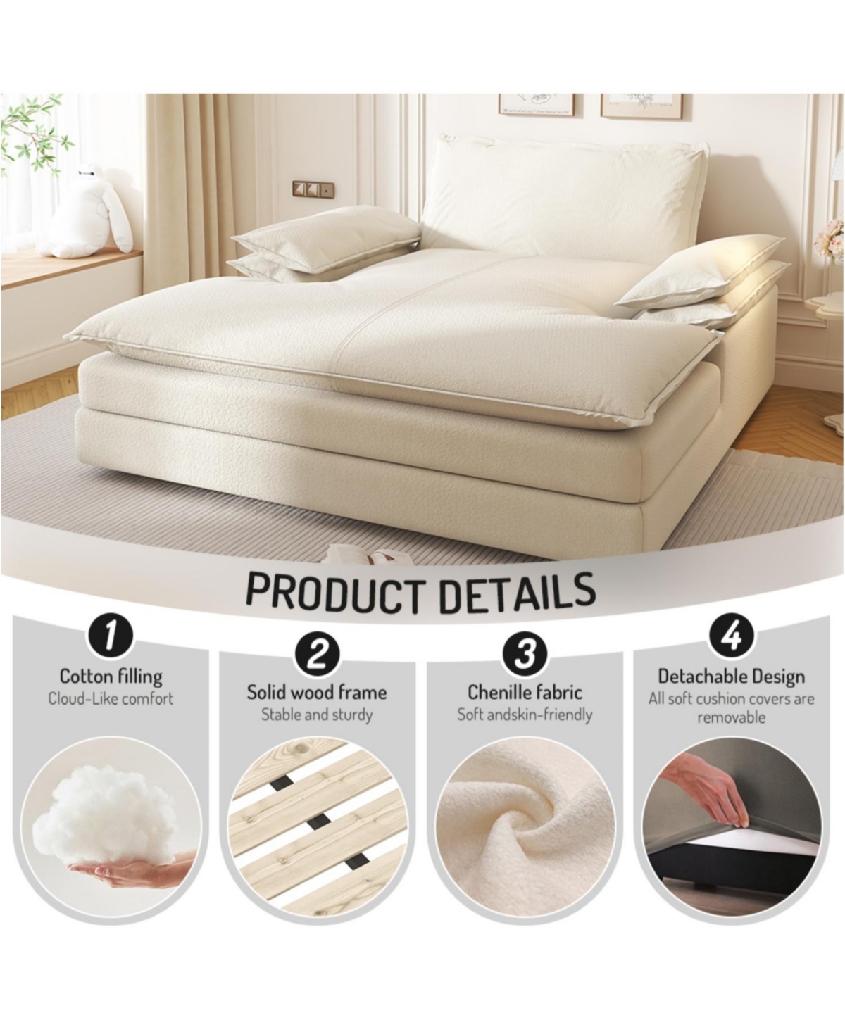 Streamdale Furniture Oversized Double Chaise Lounge, Deep Seat, Chenille Sofa, Large Pillows,