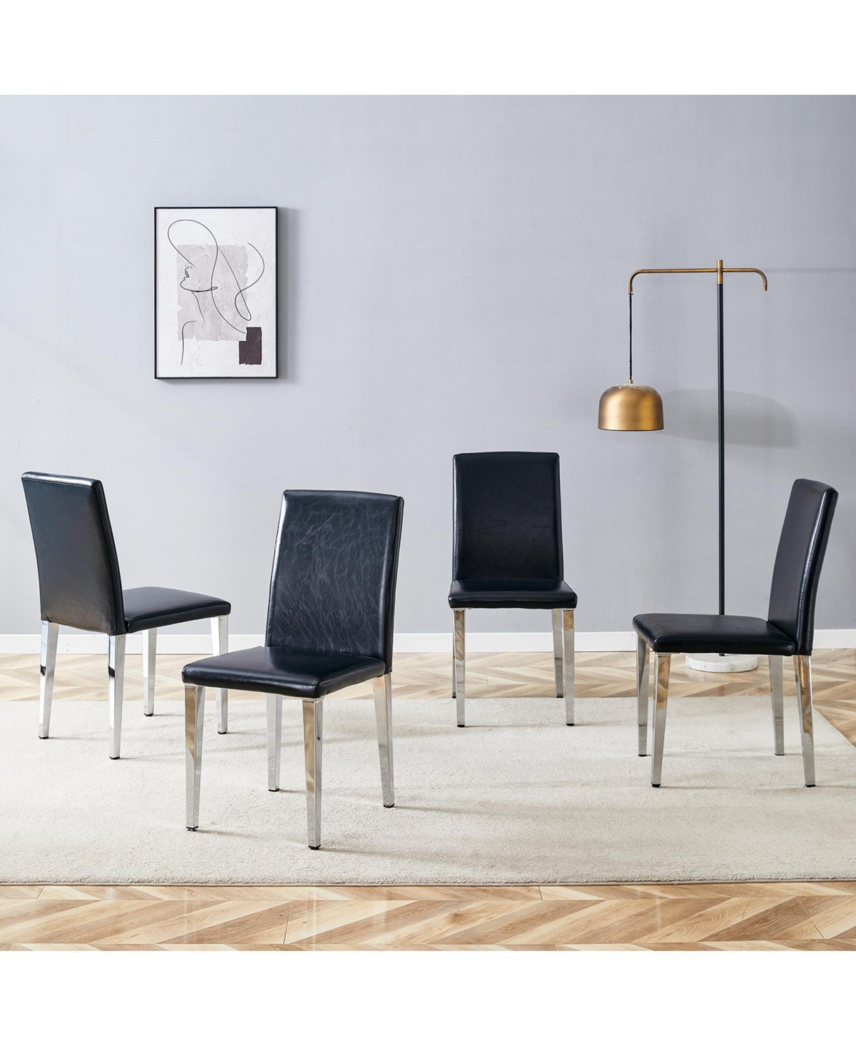 Streamdale Furniture Pu Dining Chairs Silver Legs (Set of 4)