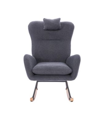 Teddy Upholstered Nursery Rocking Chair for Living Room Bedroom(DARK GREY Teddy)