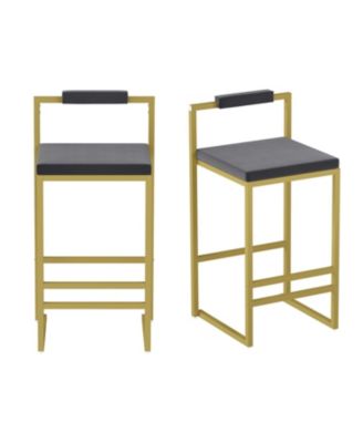 Streamdale Velvet Bar Stools Set of 2, Counter Height, Gold & Gray