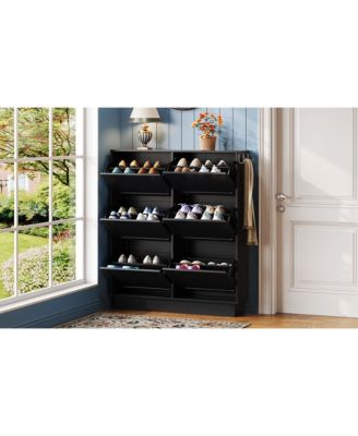  Modern Narrow Shoe Cabinet - Cream & Black