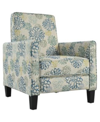 27.5" Recliner Chair, Solid Wood Legs, Light Brown & Blue