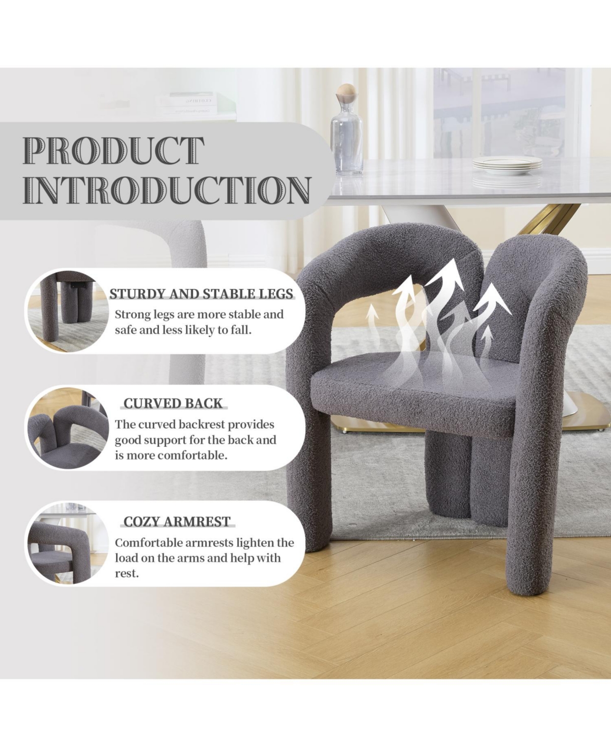 Streamdale Furniture Velvet Accent Dining Chair Set of 2 (Gray Teddy)