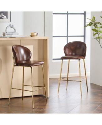 Kira Dark Brown Faux Leather Bar Stools (Set of 2)
