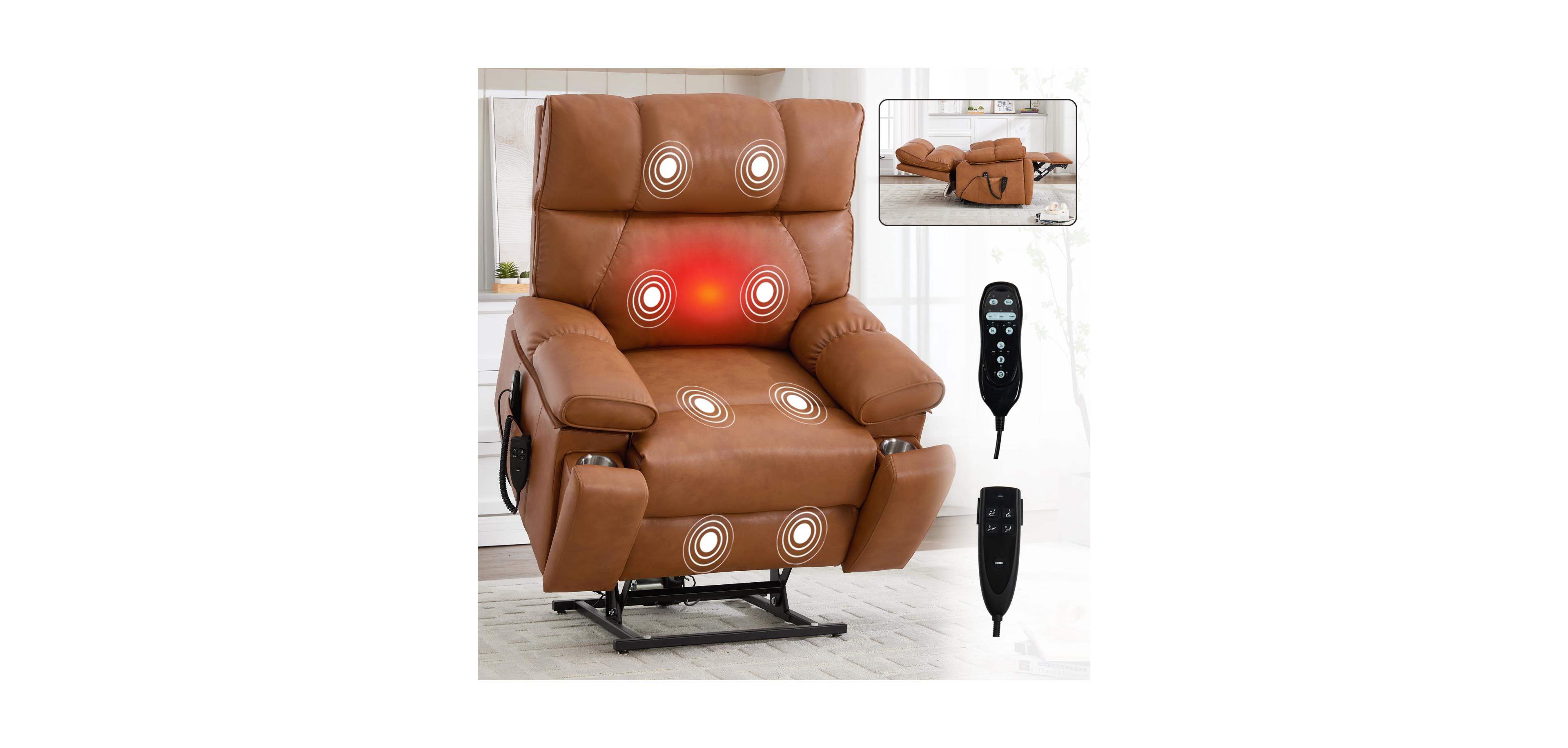 Streamdale Furniture Orange Leatheraire Power Lift Recliner w/ Heat & Massage