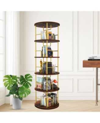 Rotating 5-Tier Bookshelf - 360 Swivel, Gold
