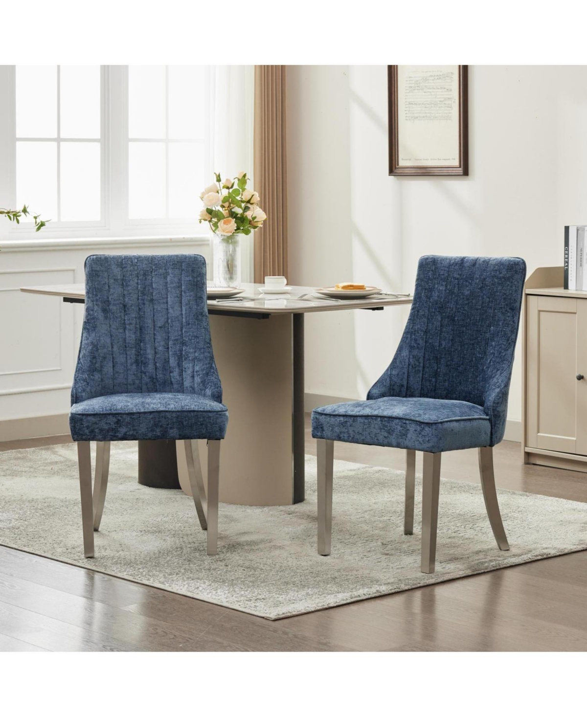 Streamdale Furniture Chenille Dining Chairs Set of 2 (Blue)