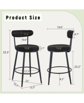 Ergonomic High Leg Bar Chairs - Black Fabric 35.5" - 2 Pack