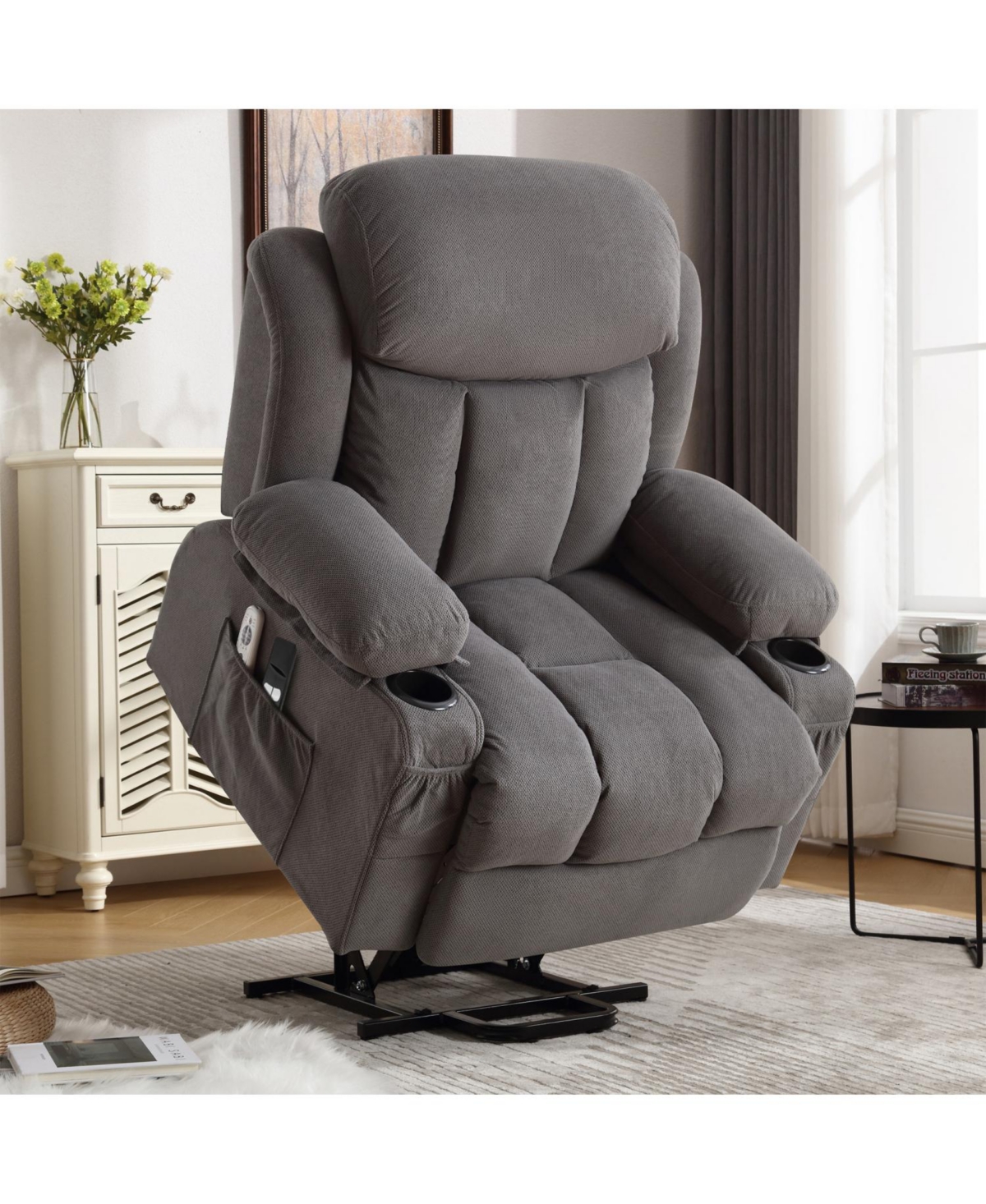 Streamdale Furniture Power Lift Recliner with Heat & Massage (Grey)