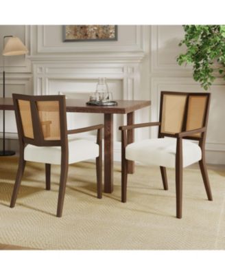  Arm Dining Chair (walnut+beige) Set of 2