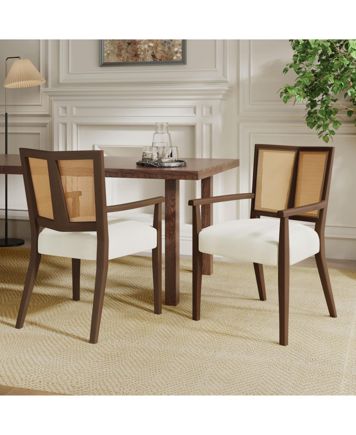 Streamdale Furniture Arm Dining Chair (walnut+beige) Set of 2