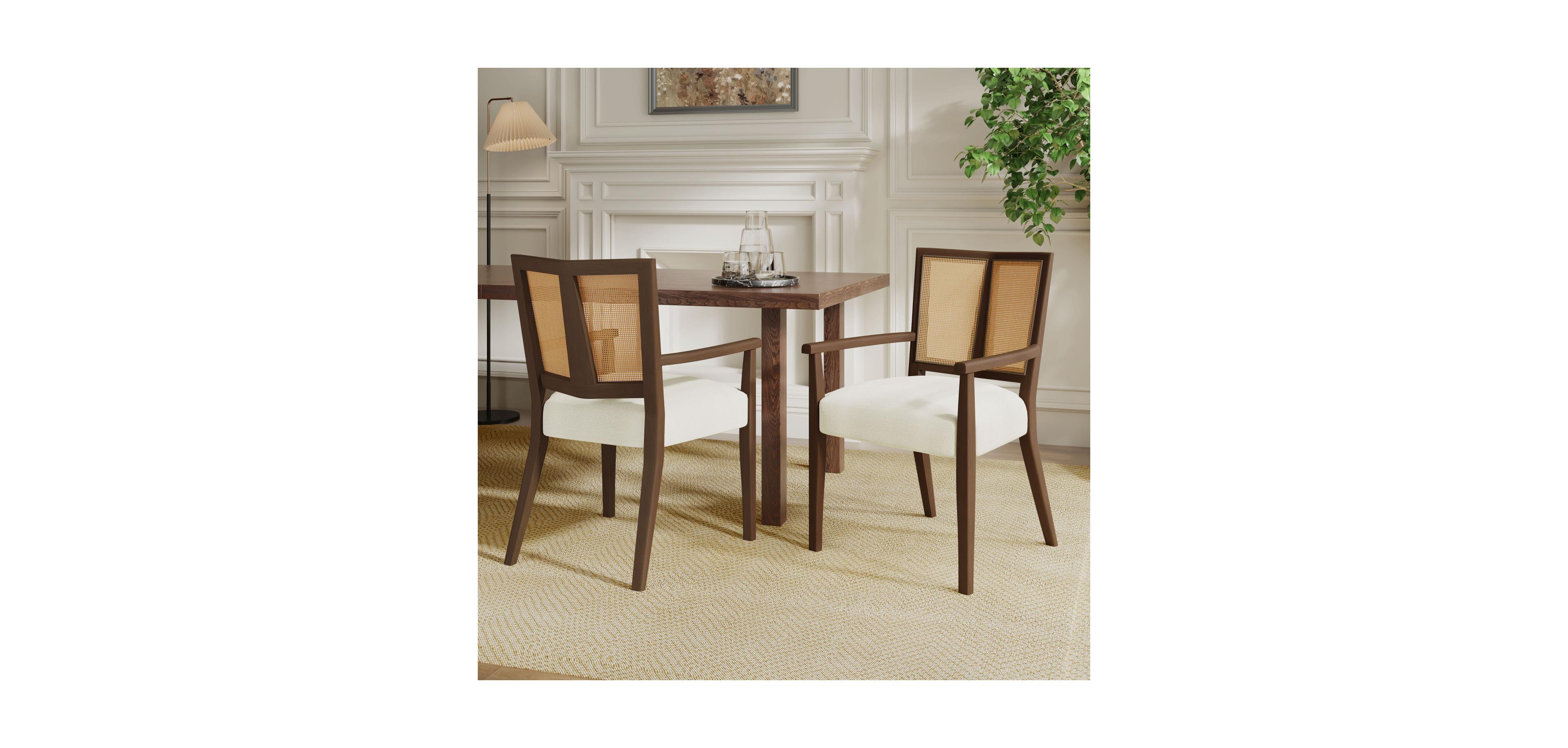 Streamdale Furniture Arm Dining Chair (walnut+beige) Set of 2
