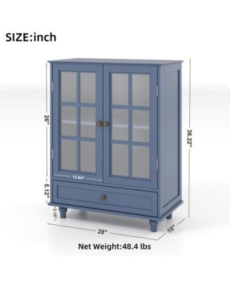 Minimalist Blue Buffet Cabinet - Glass Doors & Drawer