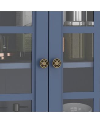 Minimalist Blue Buffet Cabinet - Glass Doors & Drawer