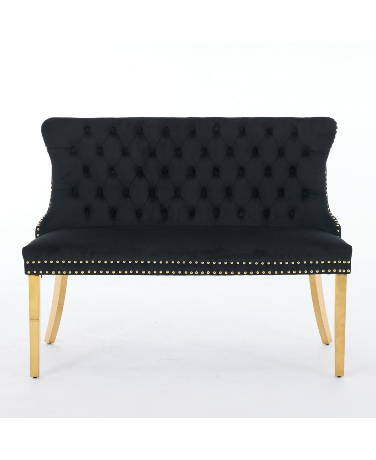 Streamdale Furniture Velvet Dining Loveseat Bench, Tufted, Wing Back, Gold Legs, Black