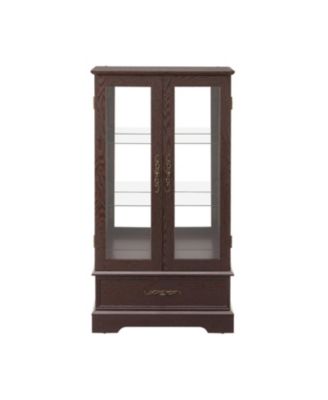 Lighted Glass Curio Cabinet - 2-Door Display, Drawer, Bulb