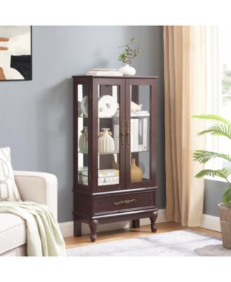 Lighted Glass Curio Cabinet with Adjustable Shelves