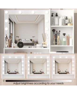 Vanity Desk w/ Mirror & Light, Drawer & Storage