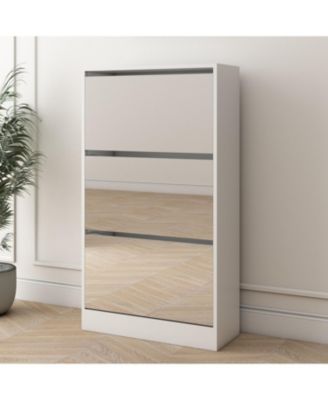 3-Tier Wood Shoe Cabinet with Mirror