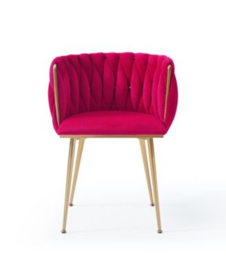 2-Piece Velvet Upholstered Golden Metal Legs Dining Chairs