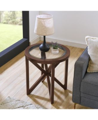 Streamdale Modern Glass Coffee Table - Wood Base, Round Top