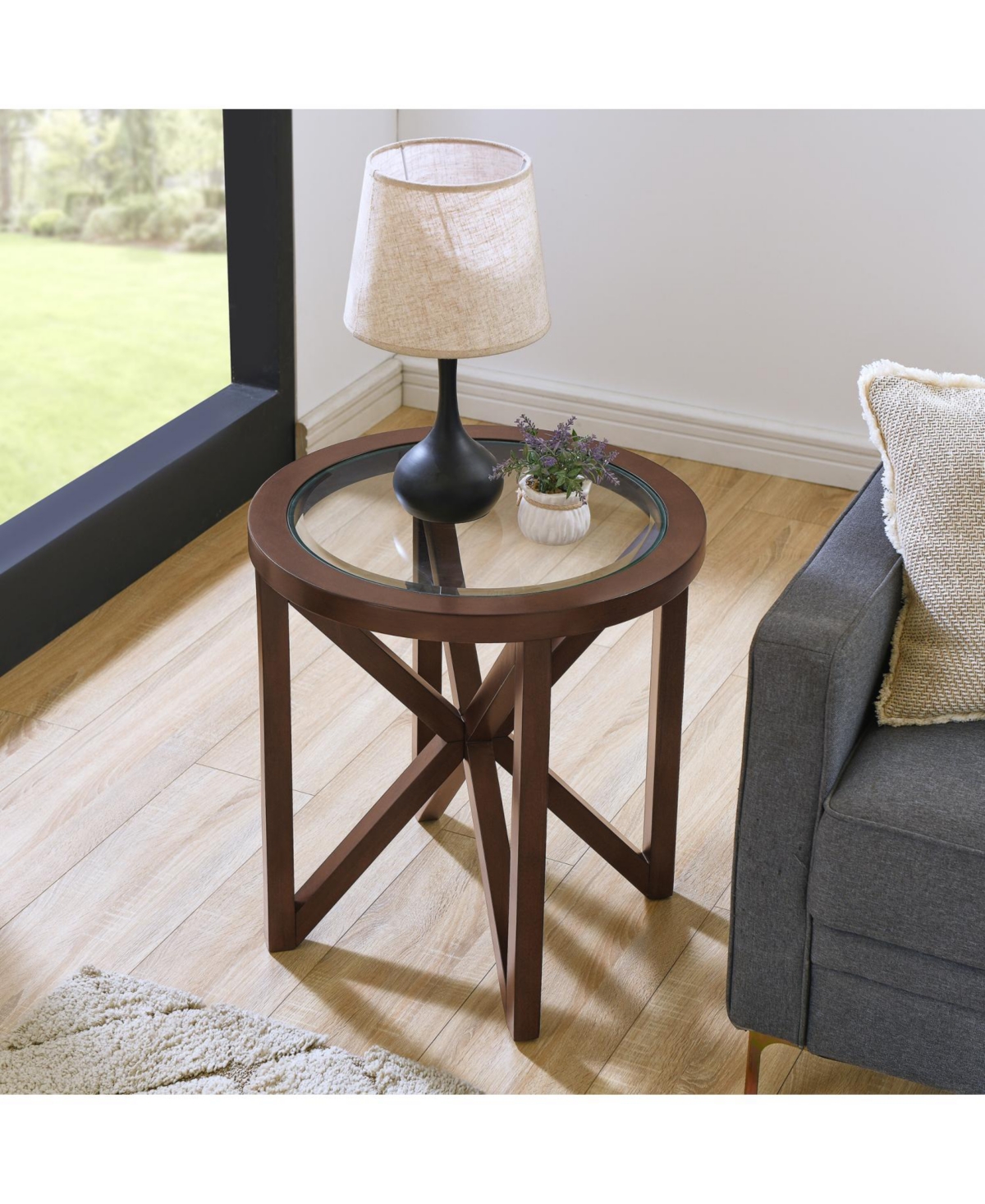 Streamdale Modern Glass Coffee Table - Wood Base, Round Top