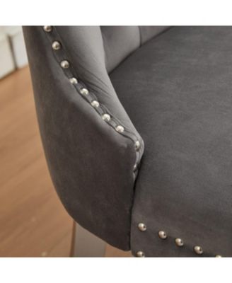  Velvet Tufted Dining Bench, Wingback, Silver Legs, Mid Century Modern, Gray