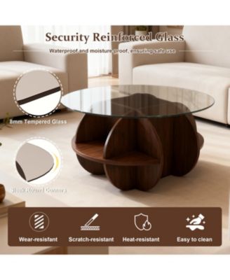 Streamdale Round Coffee Table - Glass Top, Walnut Brown