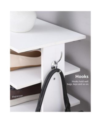 7-Tier Vertical Shoe Rack Organizer with Hooks - White