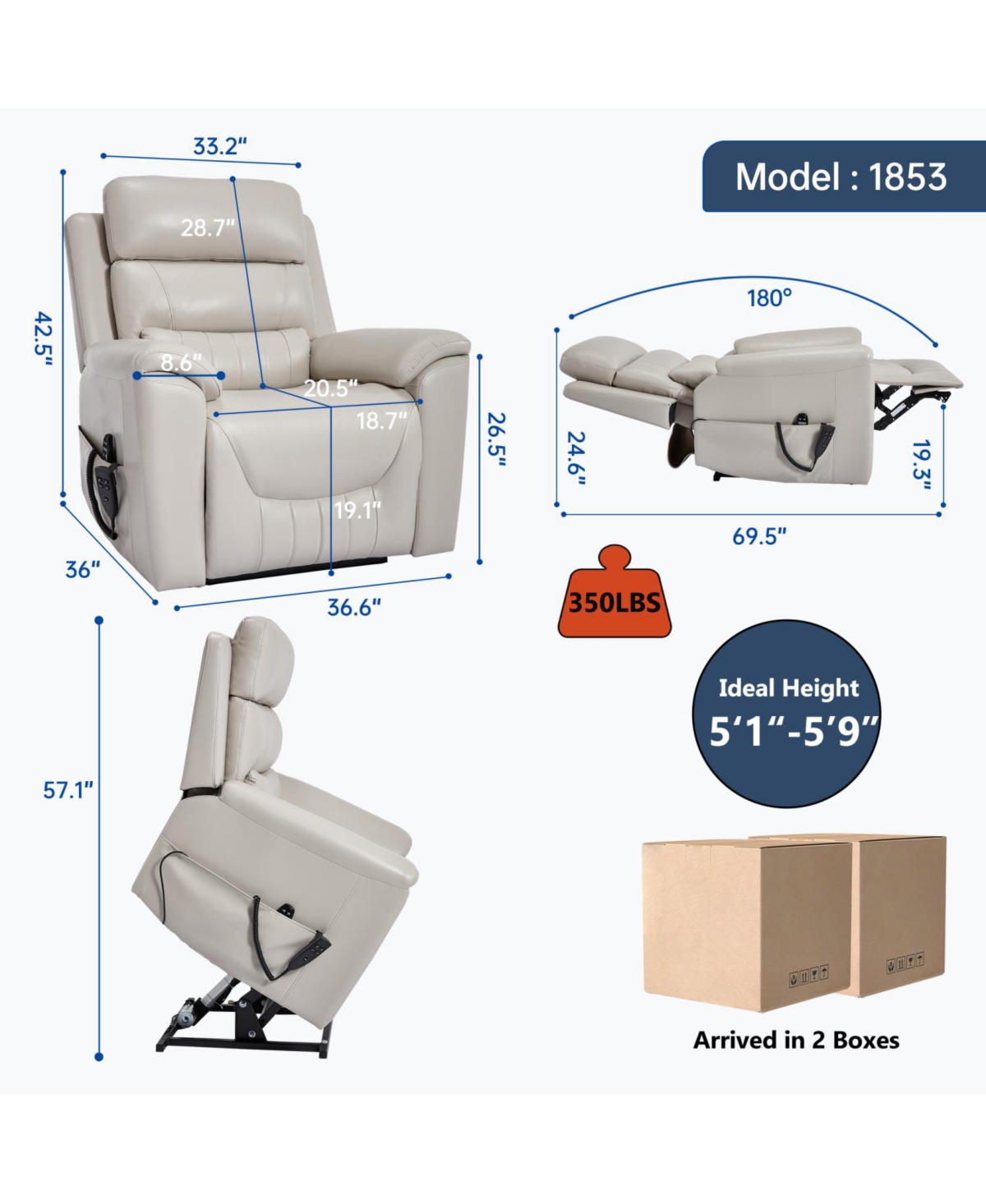 Streamdale Furniture Power Lift Recliner, 350 Lbs, Massage & Heat