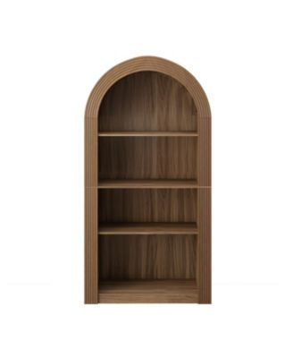  78" Arched Bookcase - Mid Century Modern 4-Tier Display Shelf (Brown)