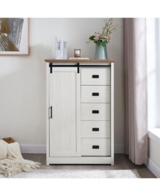 e 5-Drawer Barn Door Dresser Farmhouse Storage Organizer
