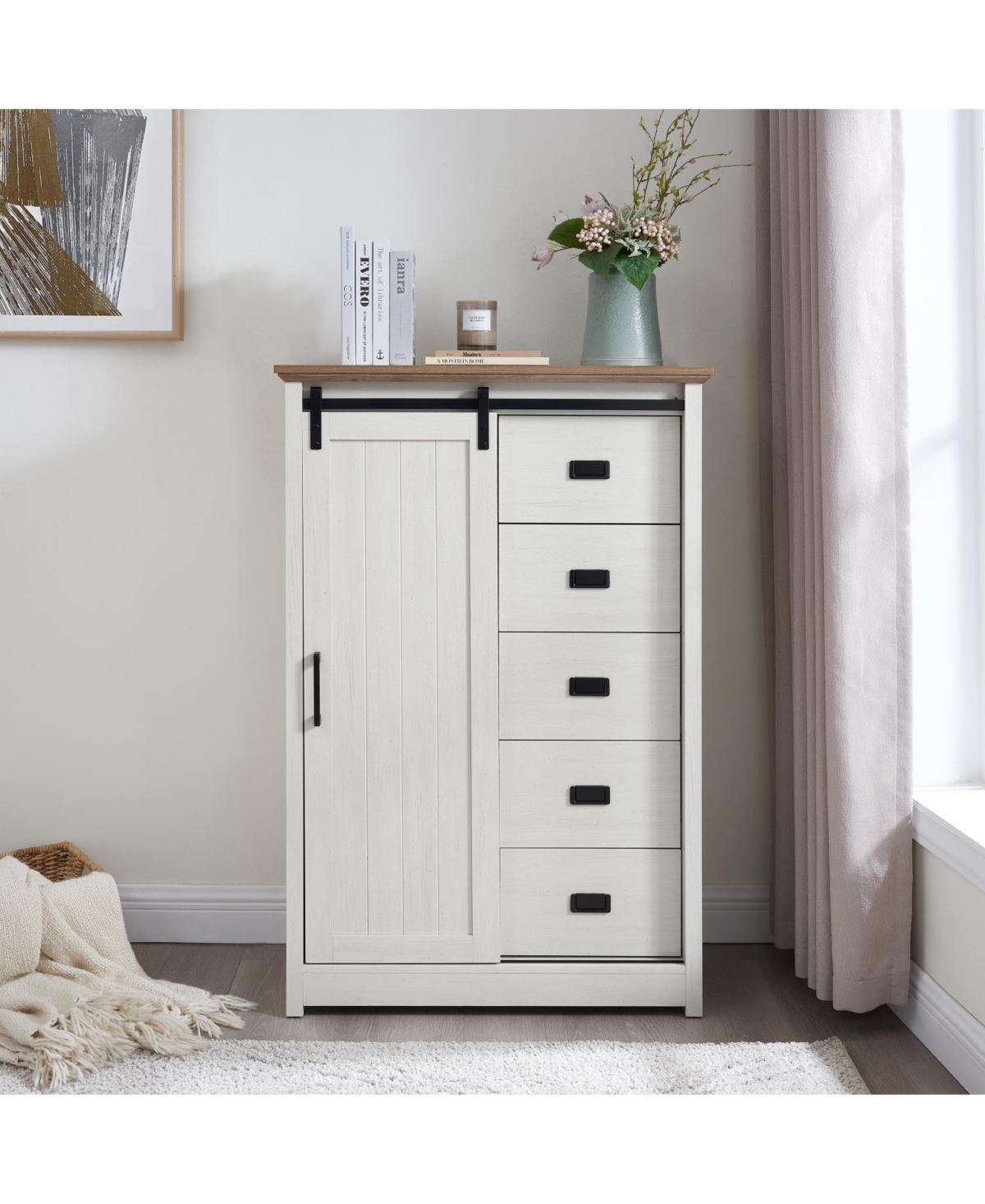 Streamdale Furniture e 5-Drawer Barn Door Dresser Farmhouse Storage Organizer