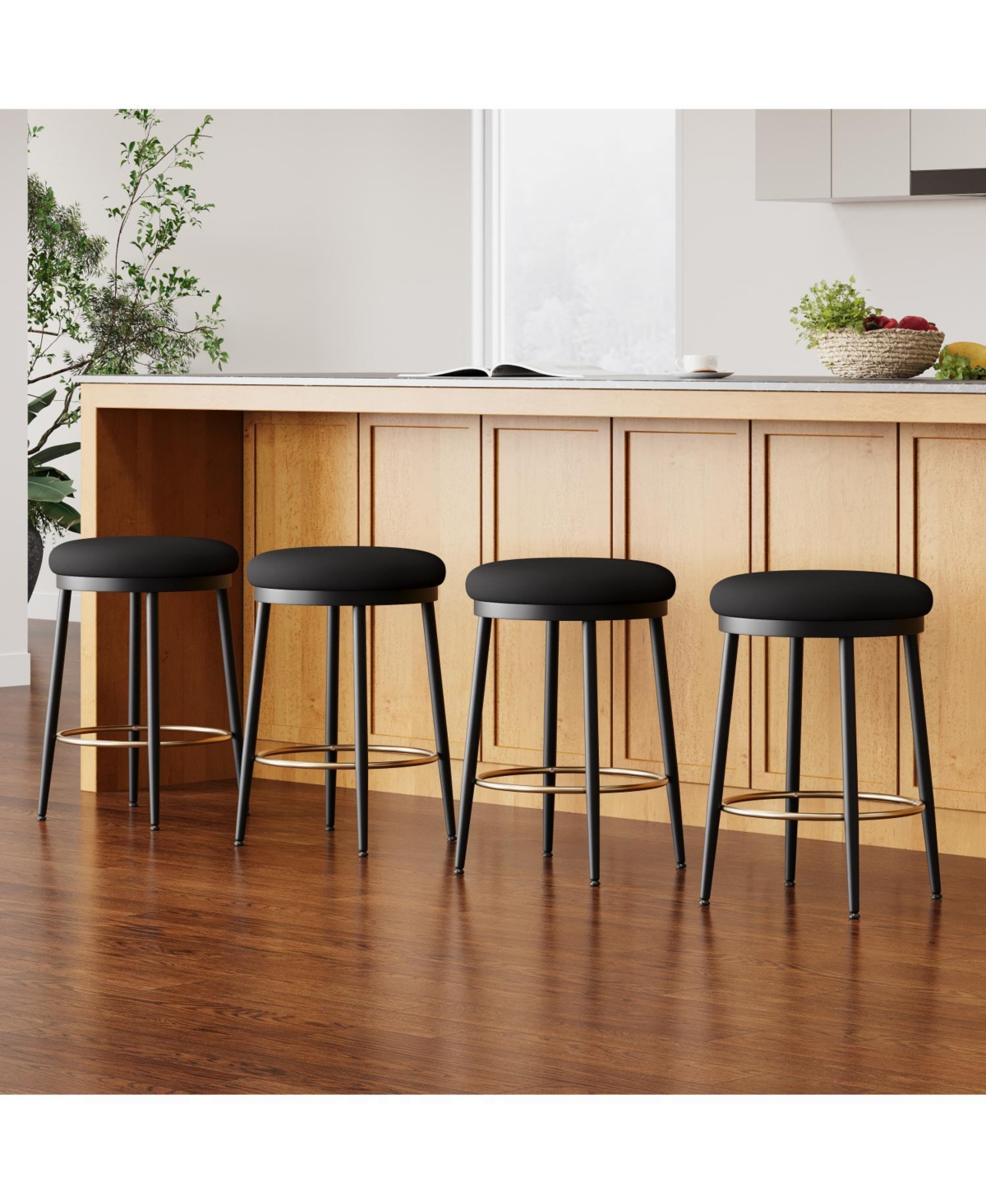 Streamdale Furniture Modern Counter Stools (4), 24.75", Black w/Iron Frame, Cushions