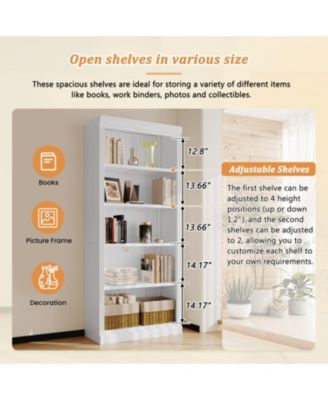 83" Wood Bookcase with Light 5-Tier Adjustable Shelves