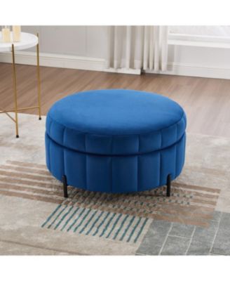 31.5" Velvet Round Storage Ottoman - Navy