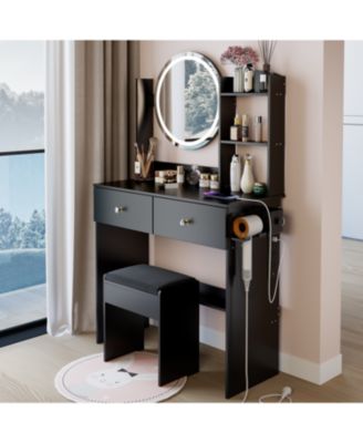 17" LED Vanity Table Set Touch 3 Colors Storage & Power