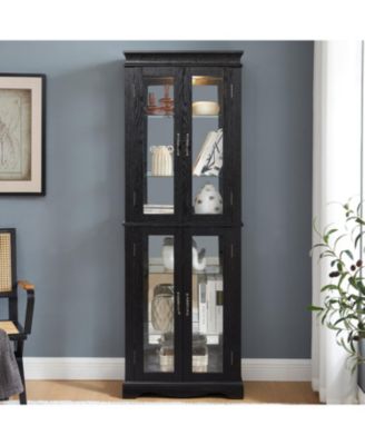 Lighted Glass Curio Cabinet - Black