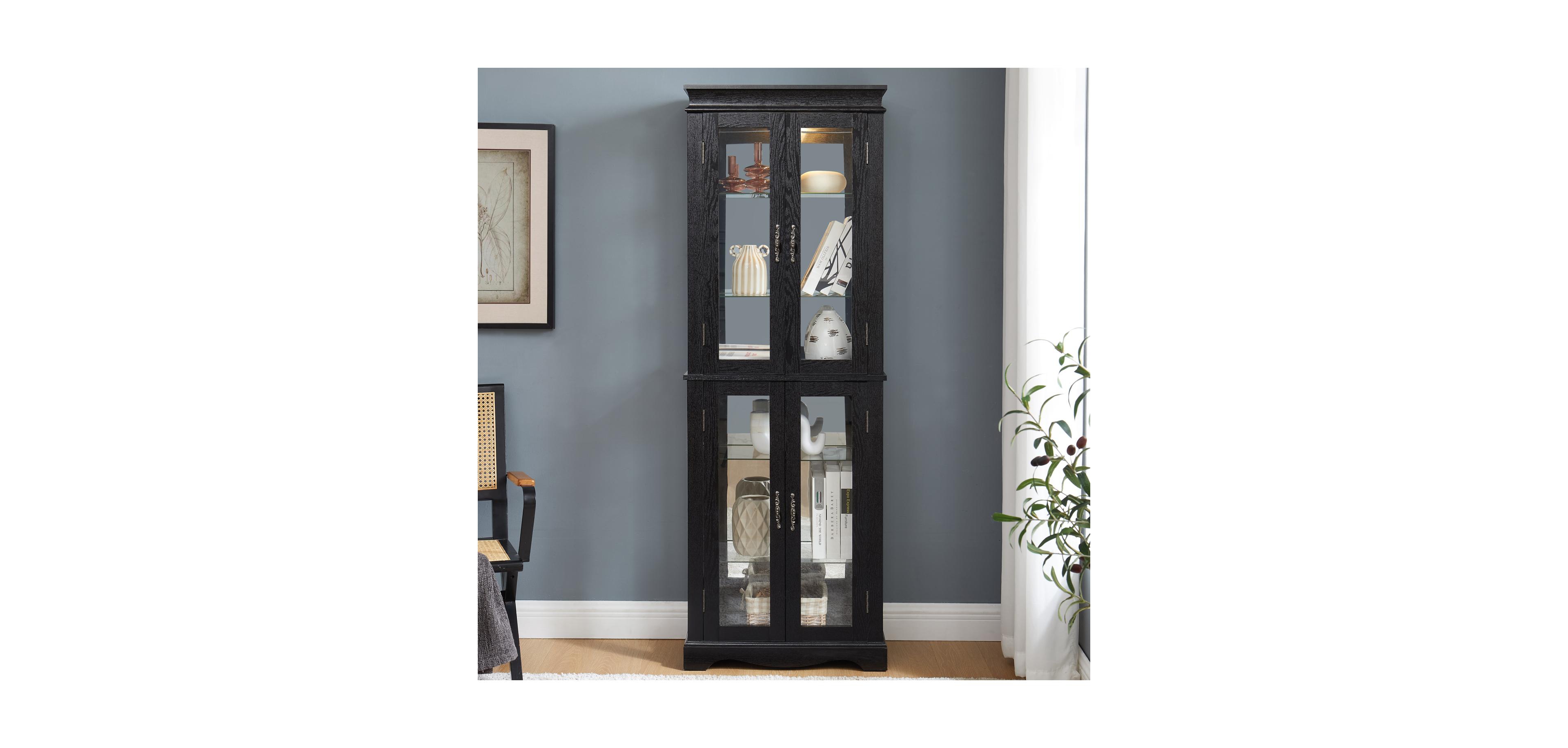 Streamdale Furniture Lighted Glass Curio Cabinet - Black