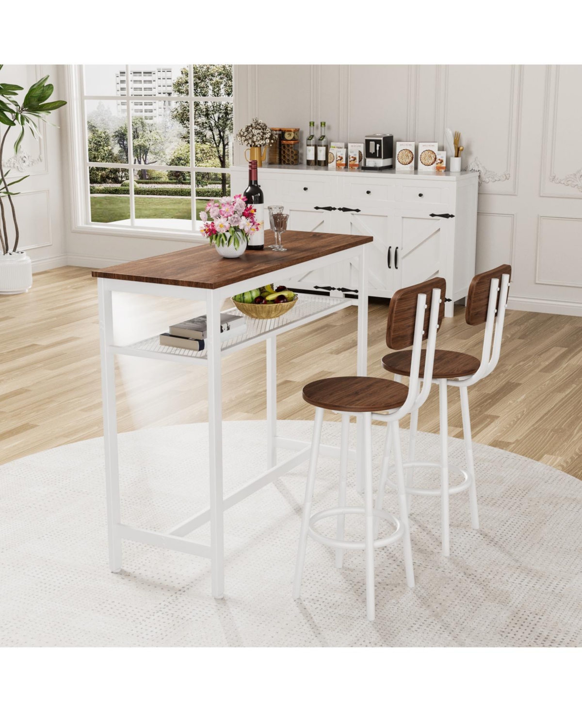 Streamdale Furniture Streamdale 3 Piece Bar Table Set with Metal Frame & Storage