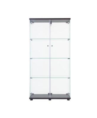 Two Door Glass Cabinet Glass Display Cabinet with 4 Shelves, Black
