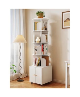 Rotating 5-Tier Corner Bookshelf with Drawer