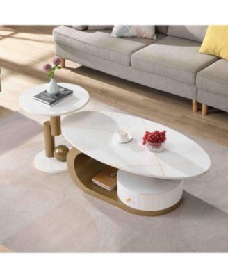 Golden Nesting Coffee Table Set - Oval & Round
