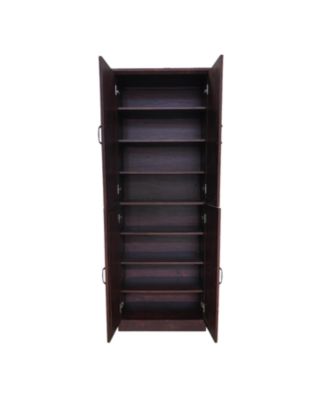 68" Shoe Cabinet with Doors, 8-Tier Adjustable Shoe Organizer, Walnut