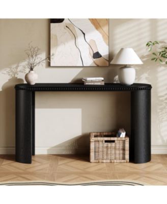 Vintage Console Table - Beaded Trim, Reversible Legs, Natural Wood