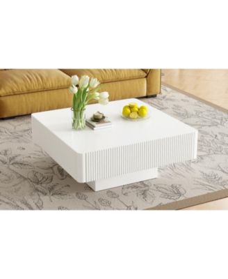 Elegant Square Fluted Coffee Table, Modern Drum End Table