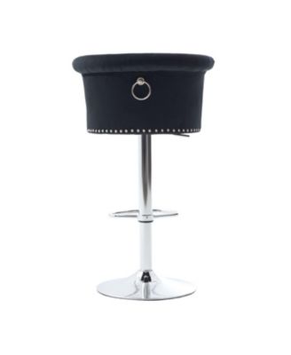 Streamdale Velvet Bar Stool, Adjustable Swivel, Silver Legs