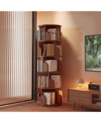 Rotating Bookshelf 5-Tier 360 Spinning Tower - Walnut