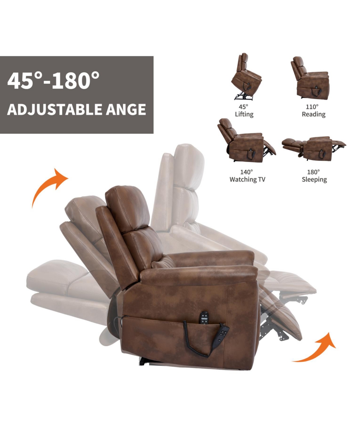 Streamdale Furniture Power Lift Recliner w/ Massage & Heat, 350 Lbs, Brown