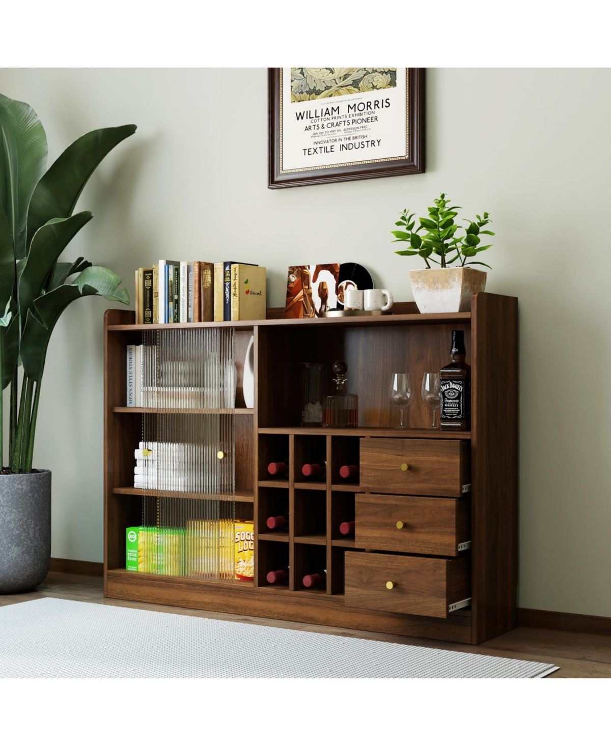 Streamdale Furniture Striped Glass Door Sideboard